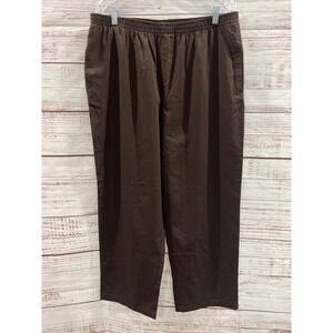 Basic Editions Womens XL Brown Elastic Waist Pull On Twill Pants Straight Leg